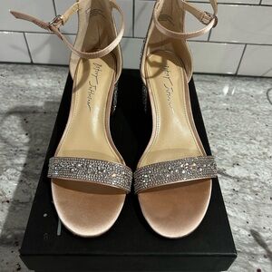 Betsey Johnson SB-Hale Champagne Rhinestone Block Heels Size 7